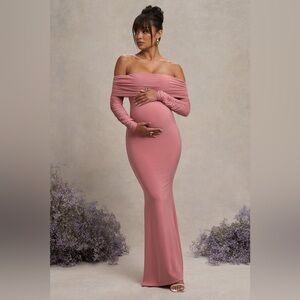 Club L London PRETTY PERFECT
Blush Pink Maternity Ruched Mesh Bardot Maxi Dress